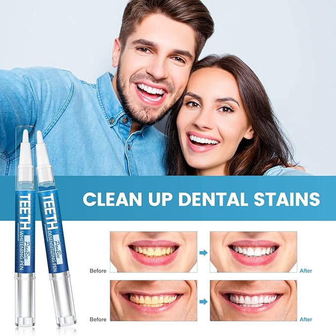 Teeth Whitening Pen 4+1(5 Pack), 70+ Treatments, Use Twice a Day Up to 1-6 Shade Whiter in 1-2 Weeks, 4 Whitening Pens plus 1 Desensitizing Pen, Effective, Painless and Enamel Safe Teeth Whitening Gel