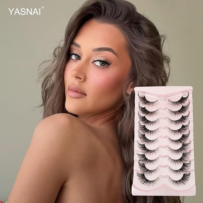Yasnai Cat Eye Lashes Fluffy False Eyelashes Volume Lashes Wispy Fake Lashes Natural Eyelashes Strip Lashes 9 Pairs Pack 9D