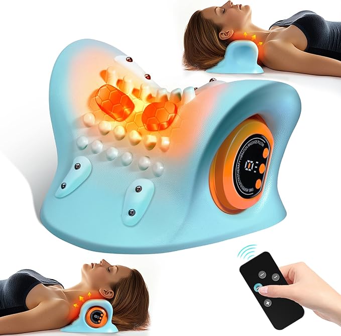 Neck Massager Pillow with Heat, 3 Modes, Cervical Massager for Neck Pain Relief and Muscle Relax, 26° Angle Cervical Traction Device for Back, Shoulder