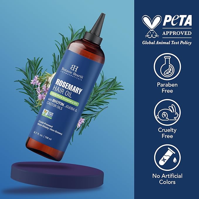 Botanic Hearth Hair Oil for Hair Growth | Rosemary Oil for Hair Growth with Biotin, Castor & Jojoba | Scalp Oil & Dry Scalp Treatment | Color Safe | All Hair Types | 6.7 Fl Oz