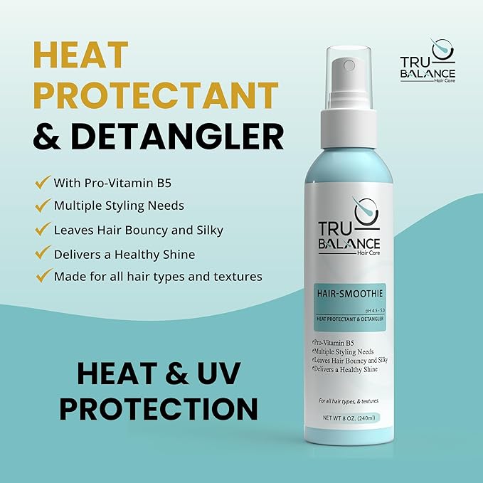 TRU-BALANCE Hair-Smoothie – Best Leave-in, Heat Protectant & Hair Detangler Spray with Vitamin E, Coconut Oil and Vitamin B-5 | Perfect Treatment and Prep for Your Hair's Awesome Styling - 8 oz