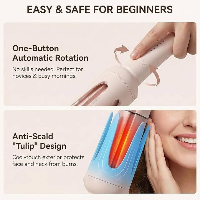 Automatic Curling Iron Rotating – 3-in-1 Self Curling Hair Curler with 3 Barrel Sizes for Loose Waves to Tight Curls, Negative Ion Ceramic, Anti-Tangle & Fast Heating, Safe Styling for All Hair Types