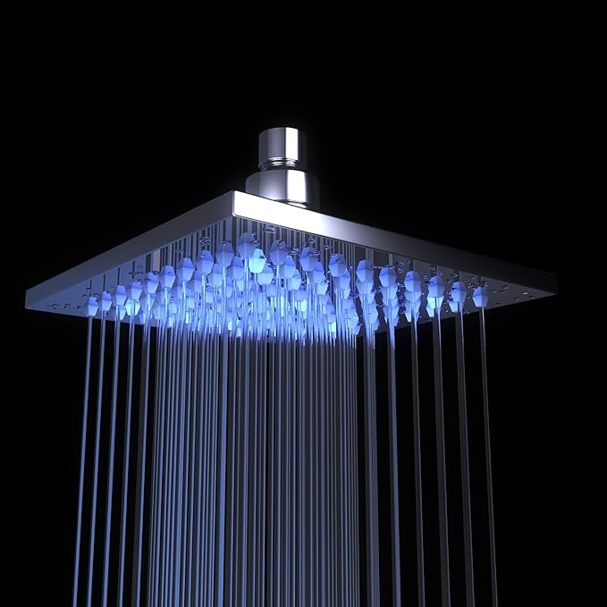 Cascada Luxury Bathroom Shower Set with Luxury Water Power LED Shower Head (Wall Mount) Rainfall Thermostatic 6 Massage Jets Spray Body Shower Set (8", Chrome)