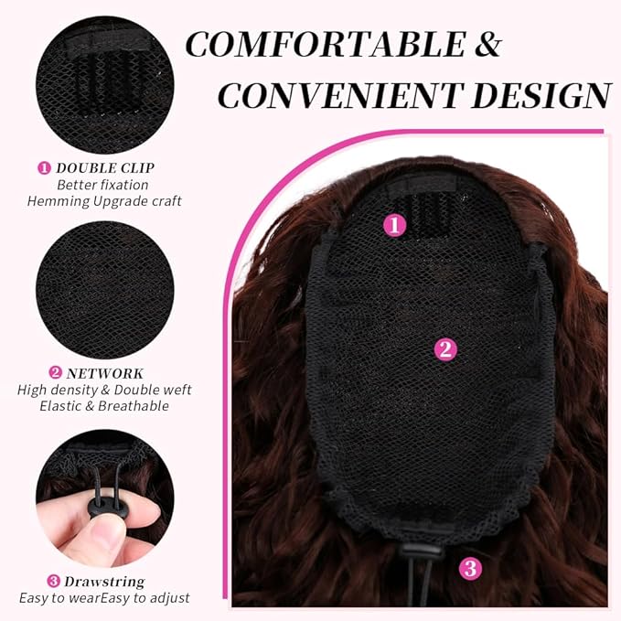 Short Deep Wave Drawstring Ponytail for Women 10 Inch Medium Brown Curly Hair Extension Deep Curly Wave Hair Pony Tails Hair Extensions for Daily Use (#4)