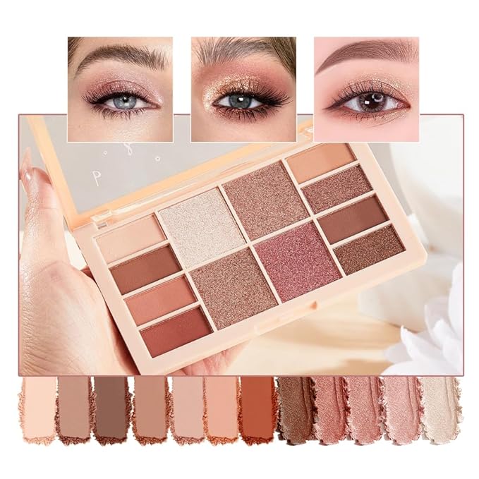 Warm Red Brown Eyeshadow Palette, Nude Neutral Matte Shimmer Glitter Eye Shadow Kit with Rose Gold, Copper, Bronze & Peach Tones, High Pigment Blendable Long-Lasting Soft Glam Makeup Palette 2#