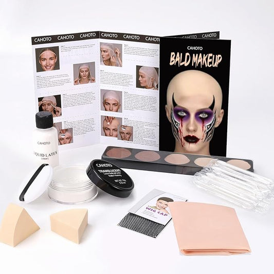 Halloween Bald SFX Makeup Set - Elastic Latex Bald Caps for Women & Men, Halloween Cosplay SFX Makeup Kit with Complete Bald Cap for Adults, Costume Party &Stage Shows, Theater, Cosplay