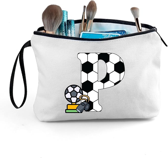 ARIOSEY Soccer Gifts Personalized Soccer Ball Cosmetic Bag for Purse Birthday Inspirational Gifts for Girls Women Team Coach Mom Stuff Travel Organizer-P