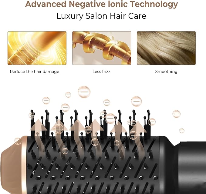 Blow Dryer Brush 6 in ONE, Curling Wand Hair Styling Tools Set, Ionic Hot Air Hair Dryer, Massage Oval Hair Dryer, Left&Right Hair Curlers 100-120V (White)