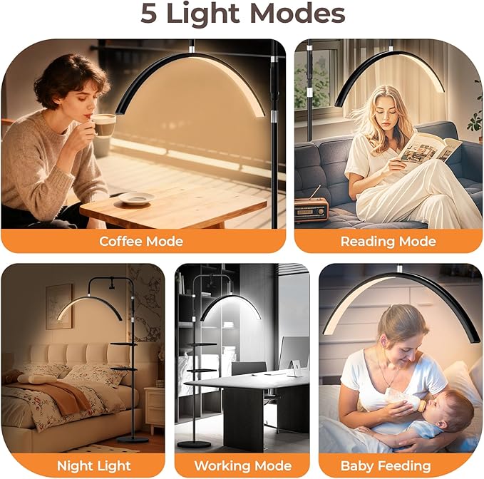 young master Half Moon Lash Light, 24W 1500LM Dimmable LED Floor Lamp with Adjustable Height for Lash Techs, Tattoo & Nail Artists, 4 Color Modes, Phone Holder & 2 Trays Included