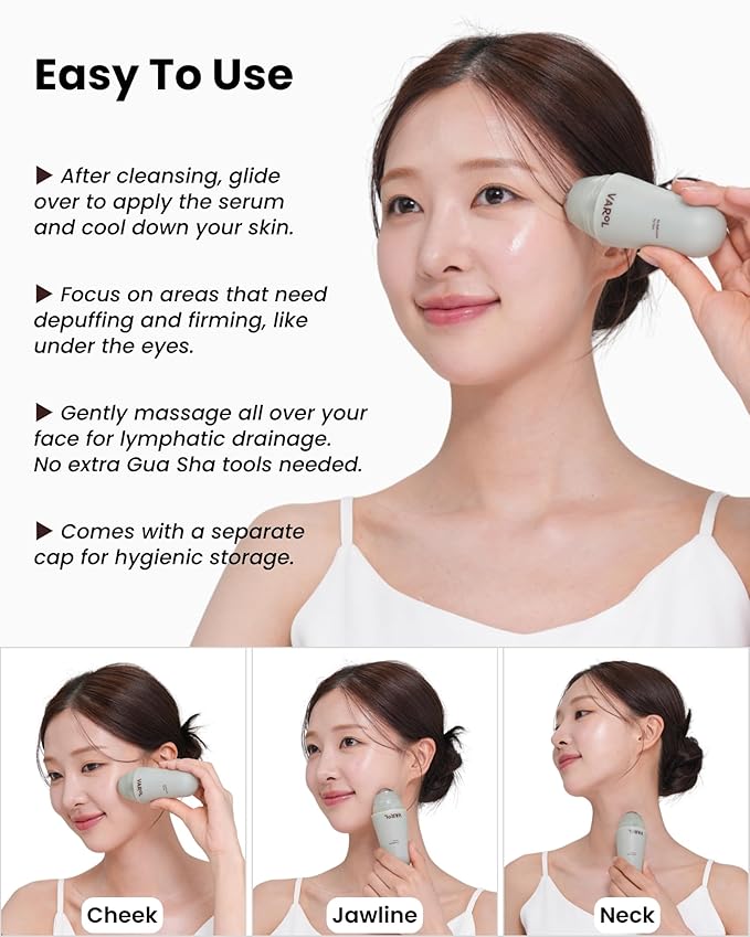 VAROL Ice Roll Serum for Face, Puffy Eyes, Under Eye Bags - Panthenol & Tannin for Hydrating, Pore Minimizing, Ice Roller for Puffiness, Redness, Dark Circles - Korean Skin Care & Gua Sha, 1.69 Fl Oz