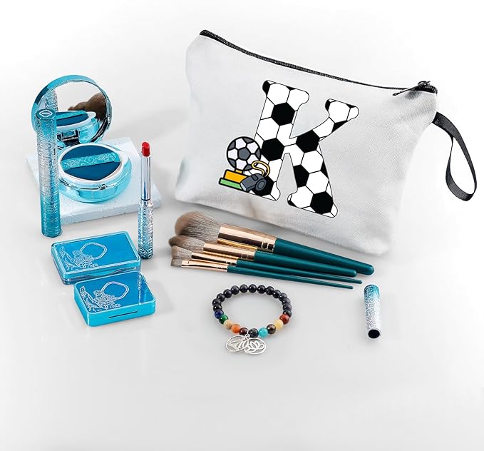 ARIOSEY Soccer Gifts Personalized Soccer Ball Cosmetic Bag for Purse Birthday Inspirational Gifts for Girls Women Team Coach Mom Stuff Travel Organizer-K