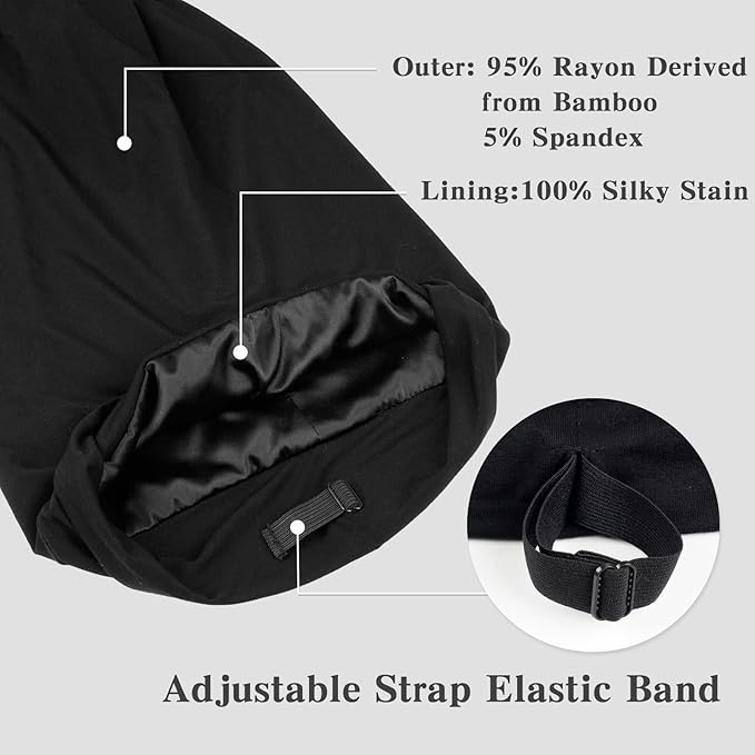 Fittia Long XL Silk Satin Bonnet for Braids, Dreadlocks for Curly Hair Sleeping, Large Silk Sleep Cap for Black Women Men Frizzy Hair