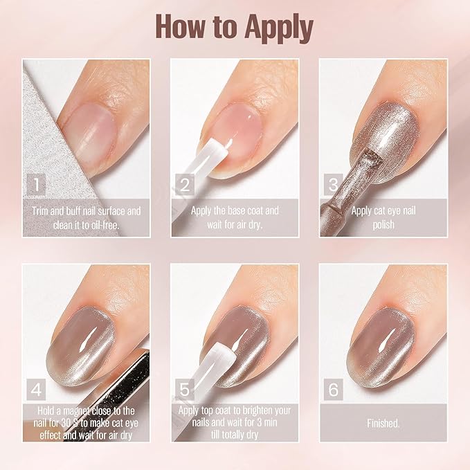 Cat Eye Nail Polish 15ml Quick Drying Nail Polish with Magnet Regular Champagne Cateye Air Dry Oil-Base Glossy Magnetic Nails Polish Non Gel DIY Nail art Home Salon