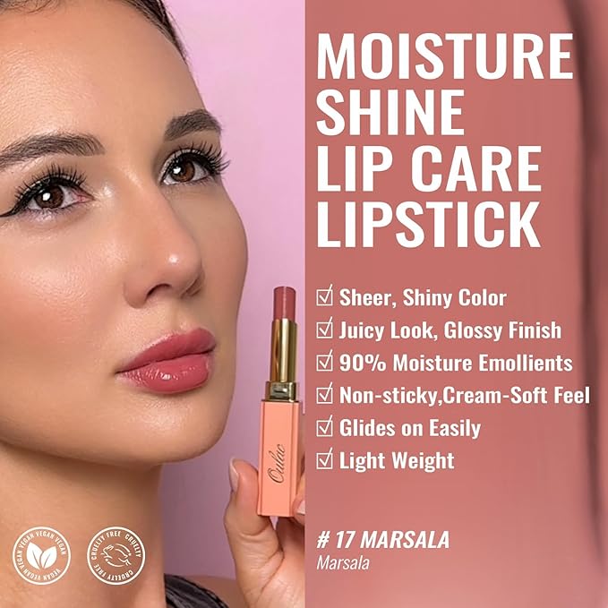 Oulac Shine Red Lipstick for Women, 2 in 1 Glossy Light Red Tinted Lip Balm, Hydrating Lipstick for Dry Lips, Moisture Shine Juicy Finish Vegan 2.2g/0.07oz (17) | Moisture, Tinted Lip Balm