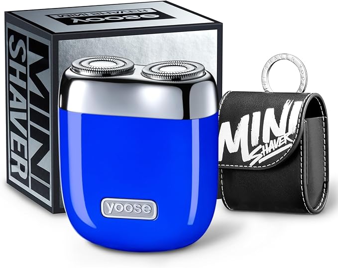 yoose Alloy Mini Shaver, Portable Electric Razor for Men, IPX7 Waterproof, Dry Shave, USB-C Rechargeable, Easy to Clean Magnetic Detachable Head, Cordless Electric Shaver, 60 Mins Runtime, Blue