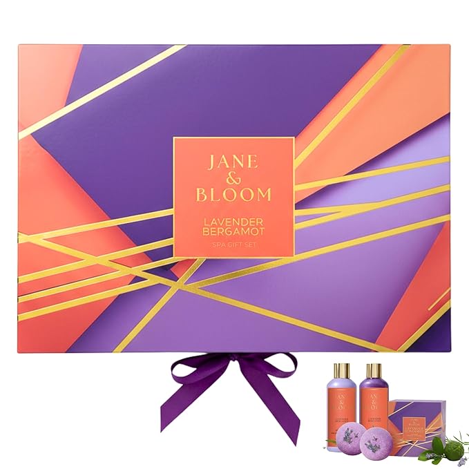 Gifts for Women who has Everything - Lavender & Bergamot Spa Gift Set – Luxury Bath & Body Collection with Shower Gel, Body Lotion & Bath Bombs – Relaxing Self Care Gift for Women – Jane & Bloom