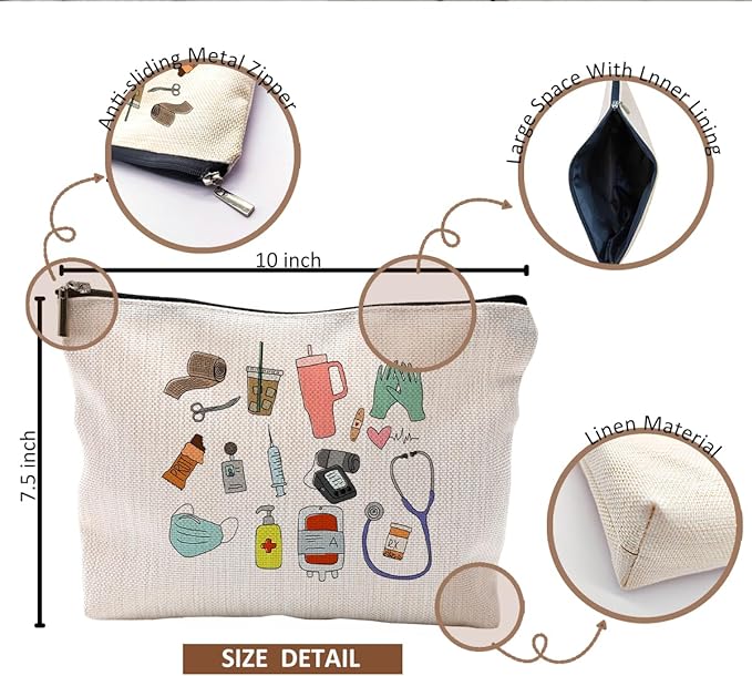 QGFM Nurse Makeup Bags - Cosmetic Bags With Zipper for Nursing Students