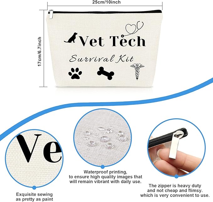 Veterinarian Gift Vet Techs Cosmetic Bag Veterinary Technician Gift Makeup Bag Pouch Christmas Birthday Thank You Present for Doctor Veterinarian Vet Tech Veterinary Medicine Graduation Present