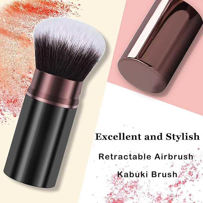 Keriloo Retractable Makeup Brush,Travel Powder Kabuki Makeup Brush Face Blush Brushes for Blending Liquid, Foundation, Blush, Bronzer, Buffing, Sunscreen,Flawless Cosmetics
