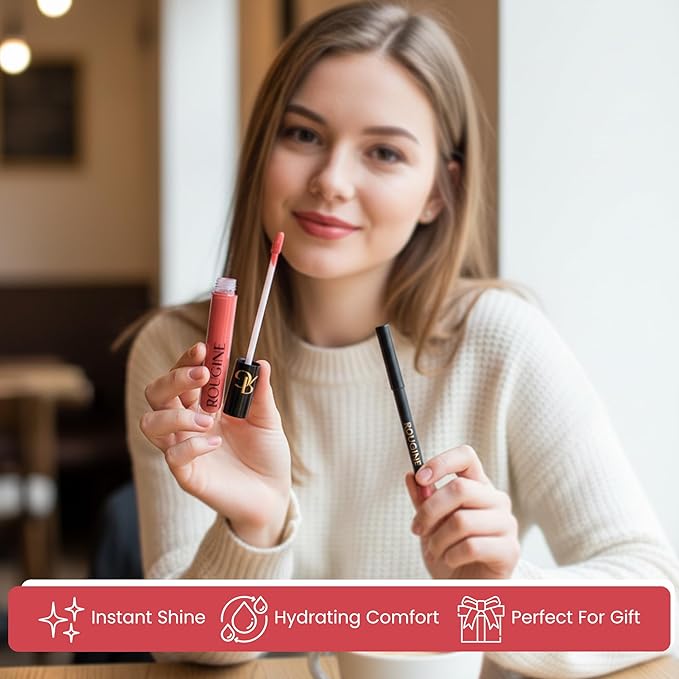 Rougine Liquid Lipstick & Lip Liner Set for Women – Smooth Matte Boujee Shade, Long-Lasting Waterproof Lipstick, Smudge-Resistant Lip Makeup, Soft Glide Liner – Vitamin E & Shea Butter