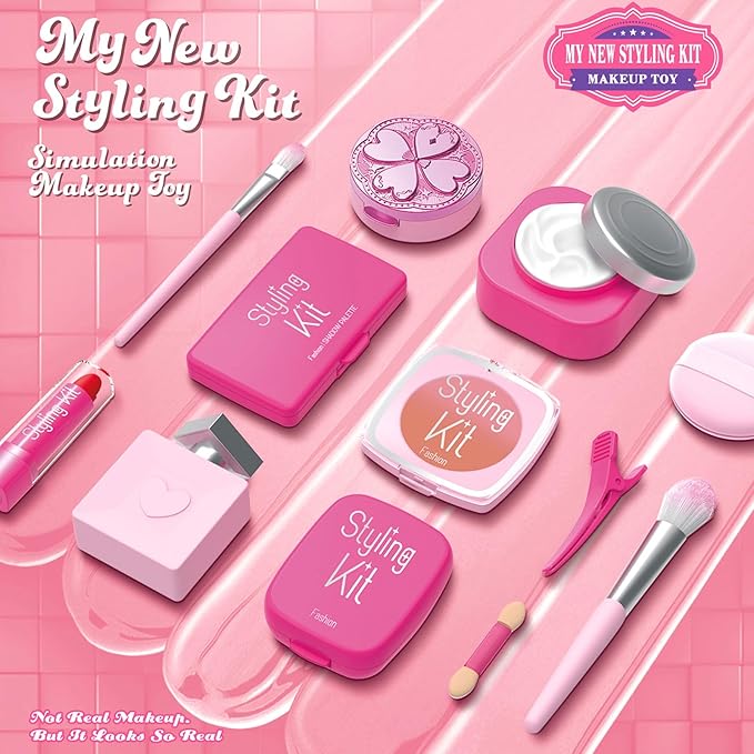 Pretend Makeup Kit for Girls - Realistic Toy Cosmetic Set with Sunglasses, Lipstick & Eyeshadow | Non-Toxic Fake Play Makeup for Kids Dress Up & Role Play for Ages 3-8