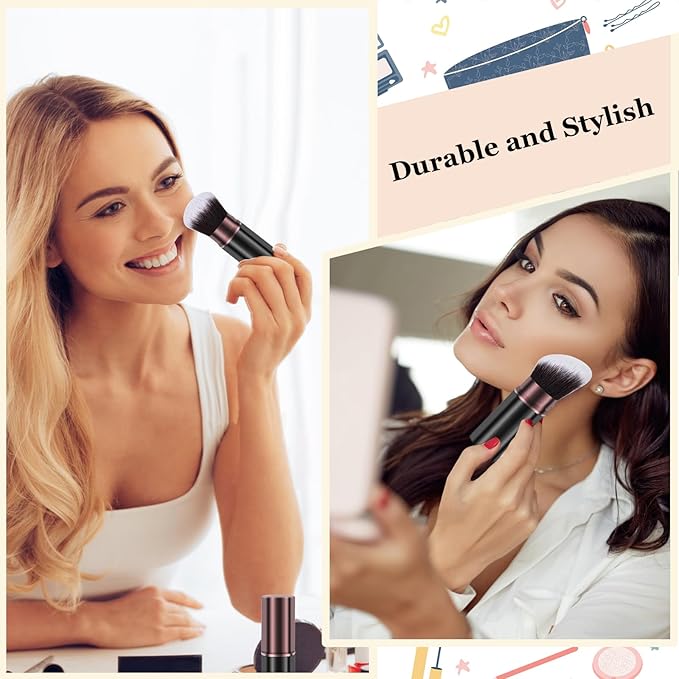 Keriloo Retractable Kabuki Makeup Brush, 2 Pack Travel Powder Foundation Makeup Brush Face Blush Brushes for Blending Liquid, Blush, Bronzer, Buffing, Sunscreen,Flawless Cosmetics
