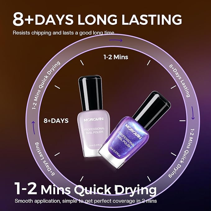 Morovan Purple Nail Polish Set: Brown Nude Glitter Nail Polish Kit Dark Purple Sparkle Shimmer Regular Air Quick Dry Fingernail Polish Pack for Women 2025 Nail Art Design Gift Holiday Party