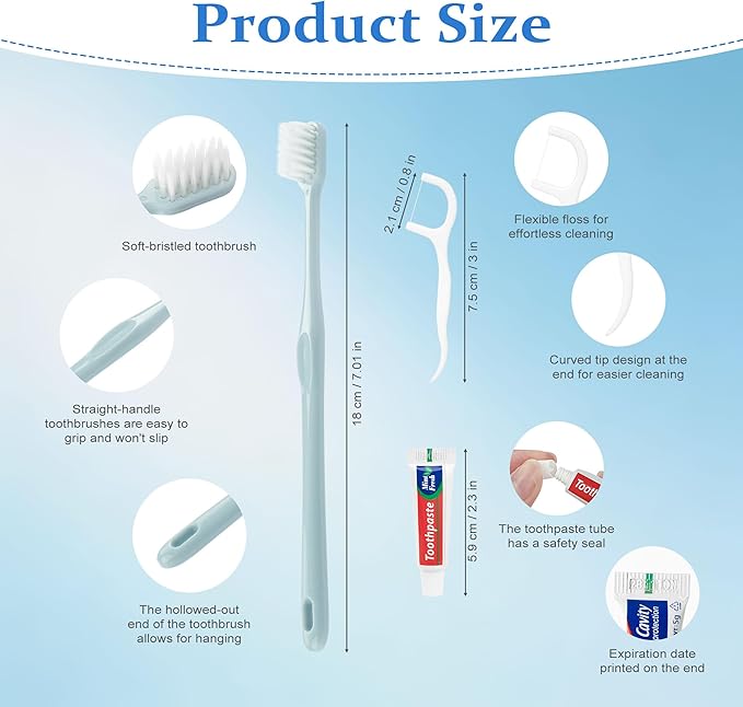 Disposable Toothbrushes with Toothpaste, Travel Toothbrush Kit, Individually Packaged, Light Grey, with Floss Picks, Suitable for Hotel, Home, Camping, Travel (50-Pack)