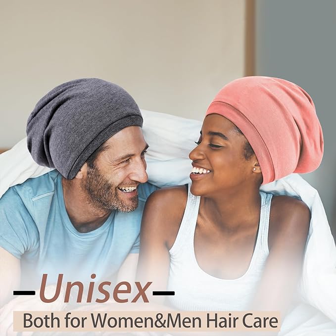 2 Pcs Adjustable Silk Satin Bonnets for Women & Men, Night Cap, Silk Lined Slouchy with Adjustable Strap, Curly Hair Head Scarf
