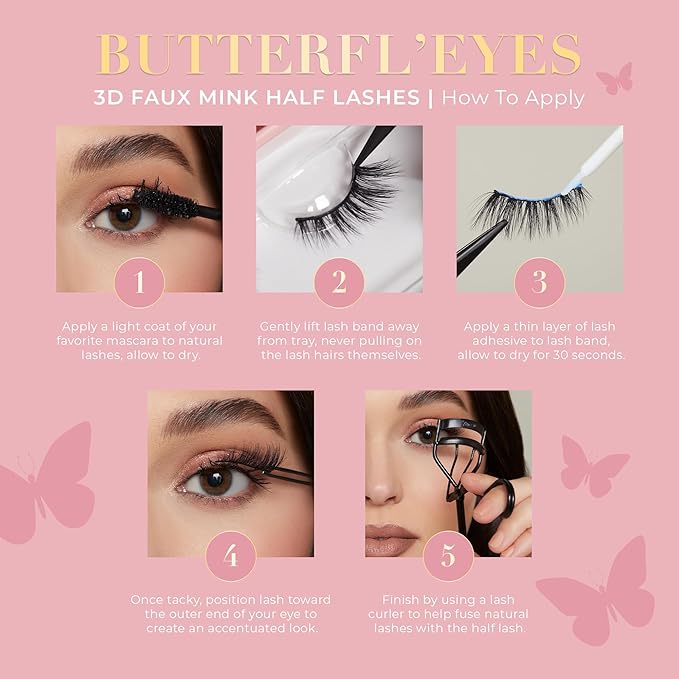 Lilly Lashes Butterfl'eyes Faux Mink Lashes, Half Lashes Natural Look & Feel, False & Reusable Eyelashes 20x, No Trimming + Easy to Apply, Round Style, Lash Glue not Included, 13mm (Dreamy)