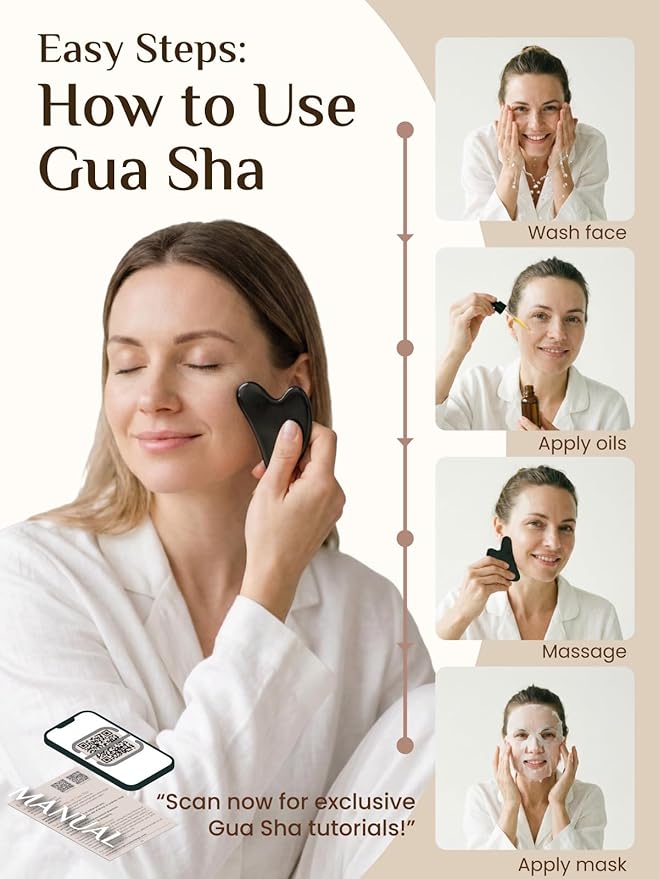 Rena Chris Gua Sha Facial Tools, Stainless Steel Guasha Tool for Acupuncture, Manual Massage Tool for Jawline Sculpting and Puffiness Reducing, Gua Sha Facial Massage Tool, Skin-Care Gift (Black)
