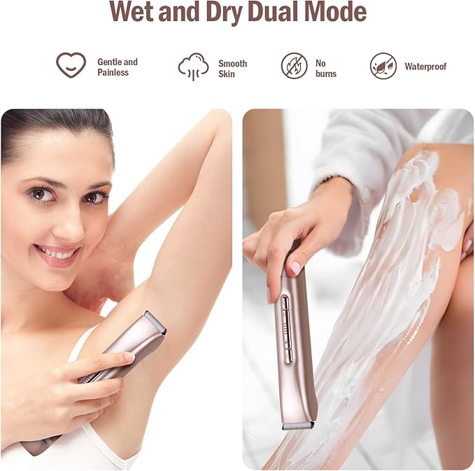 Dual Head 2-in-1 Women's Electric Shaver, Wet & Dry, IPX7 Full Body Waterproof, Bikini Trimmer and Facial Epilator in One Design, Full Body, Pink