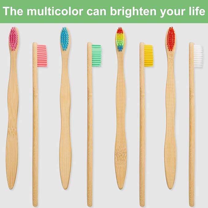 Boao 40 Pieces Bamboo Toothbrushes Charcoal Toothbrush Bamboo Toothbrushes with BPA-Free Nylon Bristles(Multi-Color)