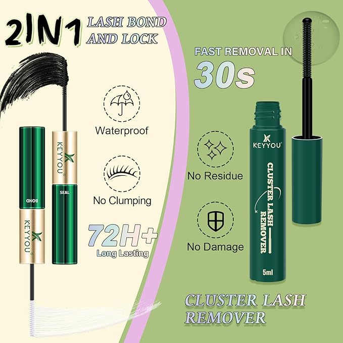 KEYYOU LASH Extension Kit 120Pcs Angel Lash Clusters Kit Thick Eyelash Extension Kit with Glue and Seal,Tweezers,Remover for DIY lash extension kit at Home（Kit-Angel A09-D-8-16MIX）