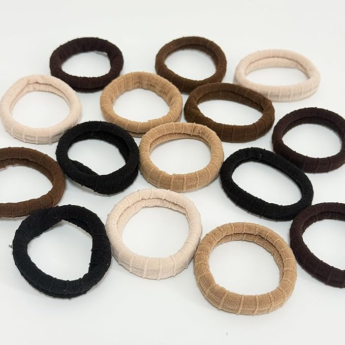 Jseng 15PCS Seamless Hair Ties for Women - Soft No Damage Elastic Hair Accessories for Thick Curly Hair - Pink Brown