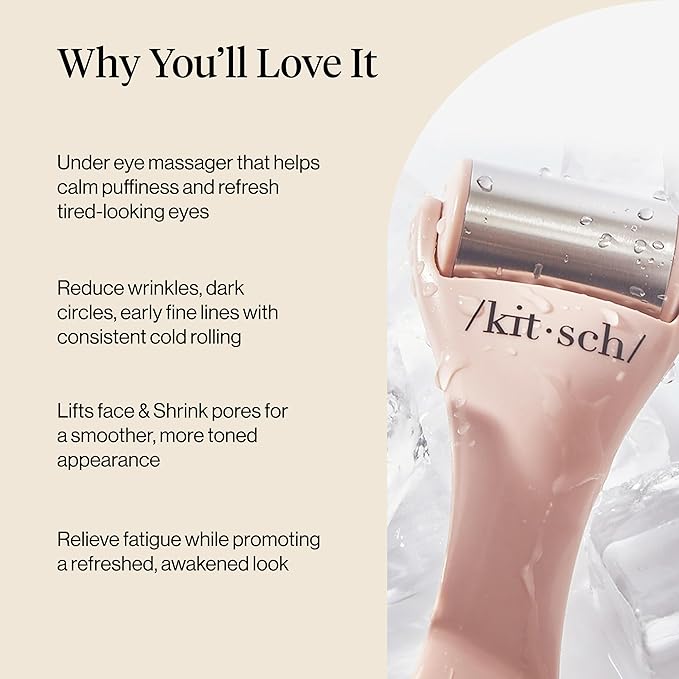 Kitsch Ice Roller for Face – Stainless Steel Ice Face Roller to Reduce Puffiness, Redness & Headaches – Cooling Facial Roller for Skin Care, Irritation Relief & Spa-Like Experience at Home - Pink