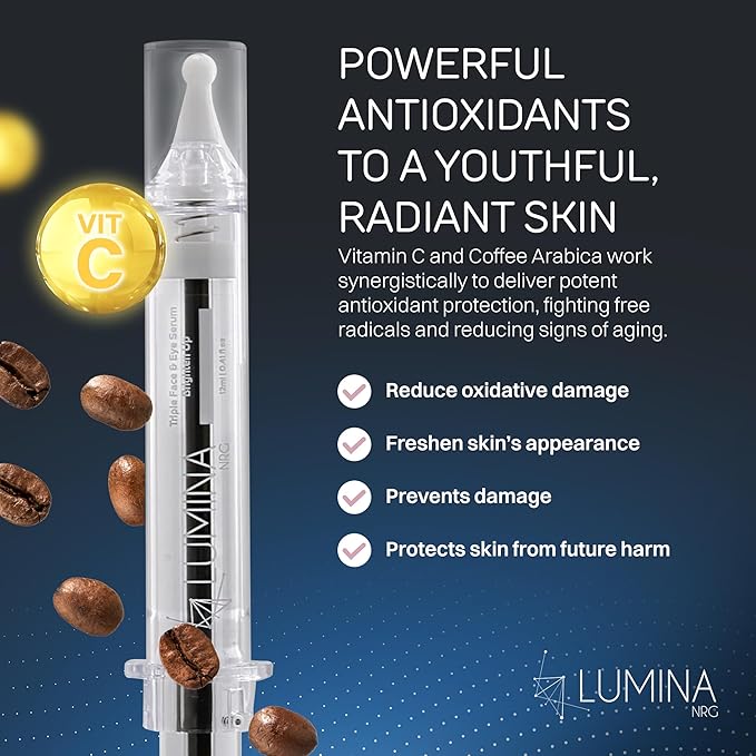 Lumina NRG Triple Face & Caffeine Eye Serum - Firming & Smoothing with Vitamin C & Coffee Arabica - Lift & Minimize Fine Lines & Wrinkles for Radiant Skin