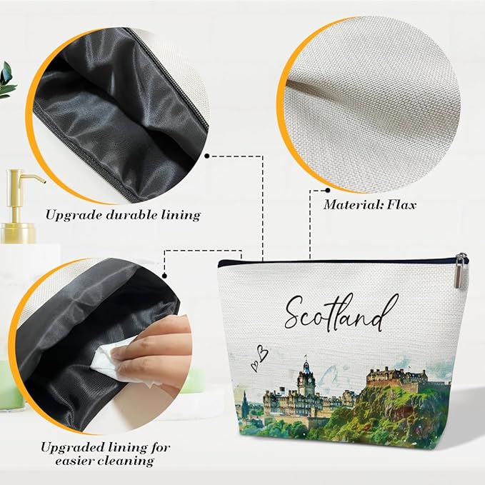 Ythuil Scotland Travel Gifts Makeup Bag, City Travel Watercolor Cosmetic Bag for Purse, Scotland Souvenir, Trip Gifts for Traveller Lovers, City Themed Organizer