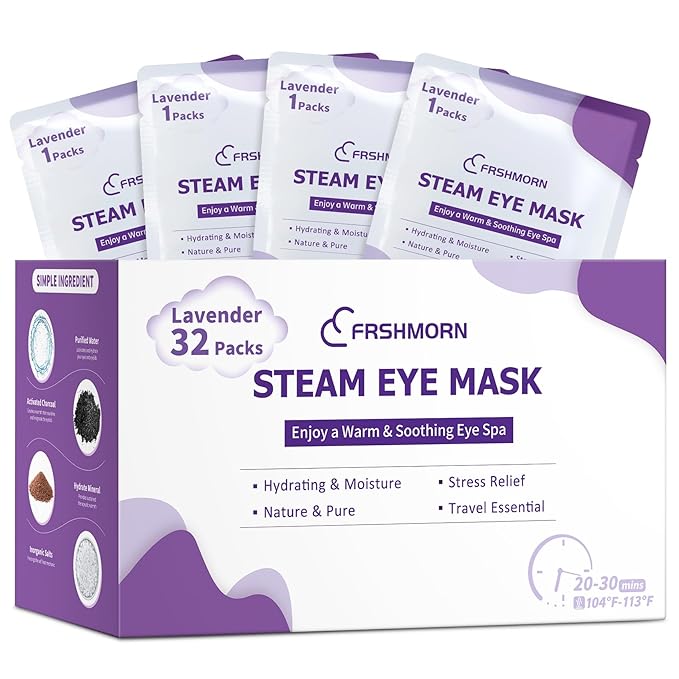 FRSHMORN 32 Packs Steam Eye Mask, Heated Eye Mask for Sleeping, Warm Compress for Eyes, Self Heating Disposal Steam Mask for Home Sleep, Office, Spa, Travel Essentials Stocking Stuffers (Lavender)