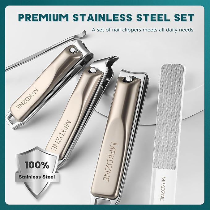 Pro 5-in-1 Nail Clippers Set for Men & Women. Ultra Sharp Stainless Steel Manicure Kit w/Angled Trimmer in Luxury Leather Case. Travel & Home Use
