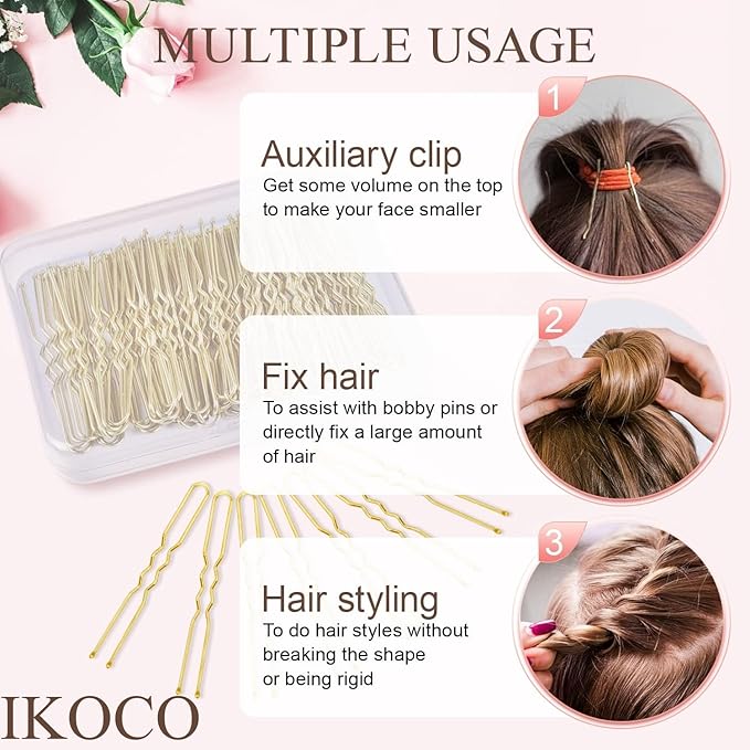 U Shaped Hair Pins, IKOCO 2.4inch Bun Hair Pins for Women with Storage Box, Golden