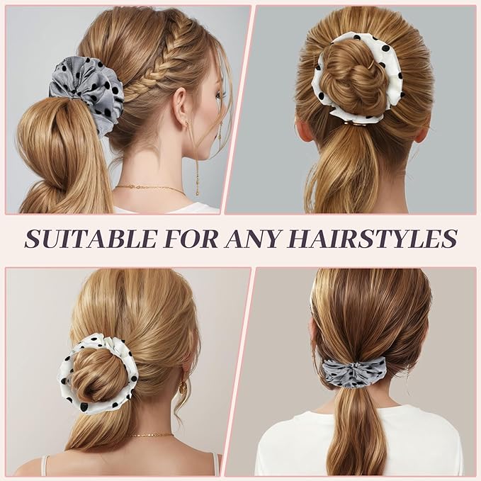 2Pcs Big Organza Hair Scrunchies for Women, Fashion Dot Printed No Crease Hair Ties for Thin Thick Hair,Soft Hair Bands No Damage for Girls, Ideal Gifts for Women (Set 12)