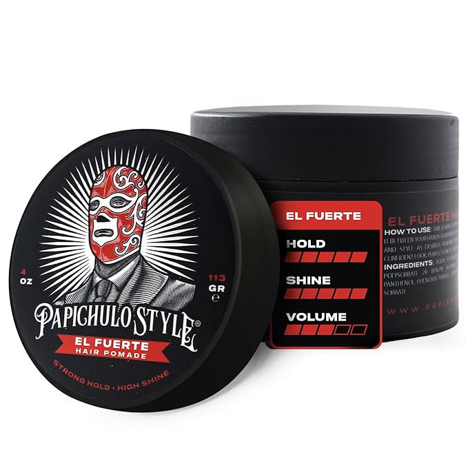 Papichulo Style Deluxe Pomade “El Fuerte” – Strong Hold, High Shine, Adds Volume – Water-Based, Flake-Free, Easy Washout, Paraben-Free – Made in USA - 4 oz