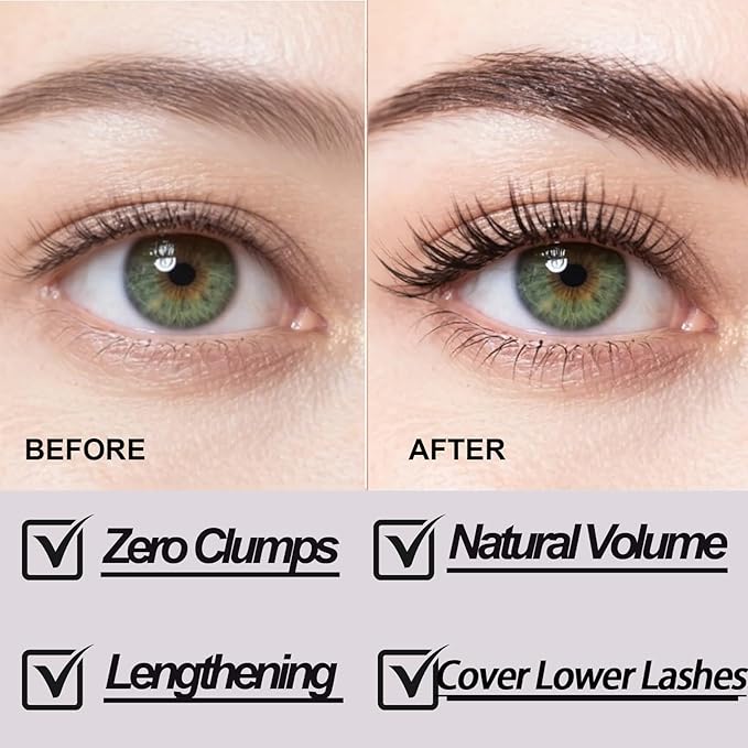 Brown Mascara for Fine Short Lash & Older Women & Mulit-layered Lashes, Ultimate Length Volumizing Lower Bottom Lashes Mascara, Ultra-Precise Slim Adjustable Brush to Any Angle, Smudge-proof
