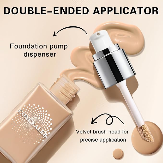 Liquid Concealer, Creamy Texture Full Coverage Matte Finish Concealer for Under Eye, Dark Circles, Fine Lines, Redness & Blemishes, Long-lasting Wear - 02 Medium