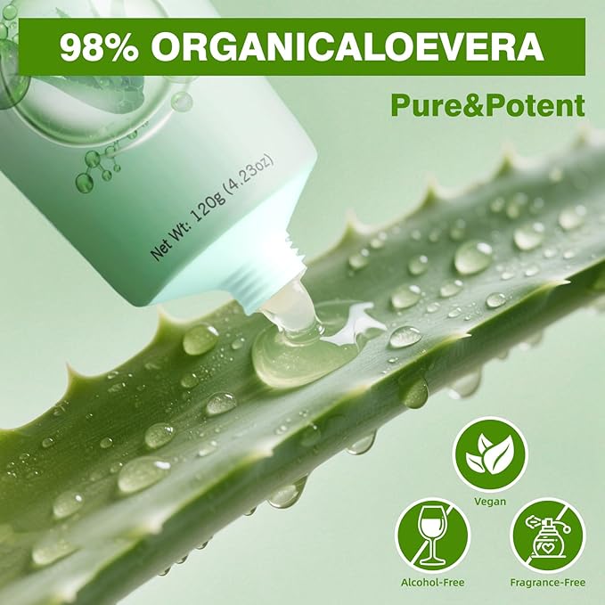Aero Zen 98% Organic Aloe Vera Gel-2 Pck, Natural Moisturizing Pure Aloe for Face and Arms, Soothing & Hydrating Aloe Gel for Sunburn Relief and Deep Skin Nourishment,