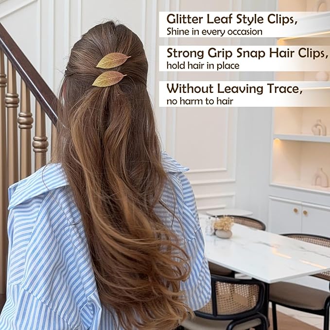 Glitter Silk Leaf Hair Clips 10Pcs for Girls, 5 Color Sparkling Hair Mini Claw Clips with Secure Grip - Non-Slip Hair Accessories for Women, Daily Party Use