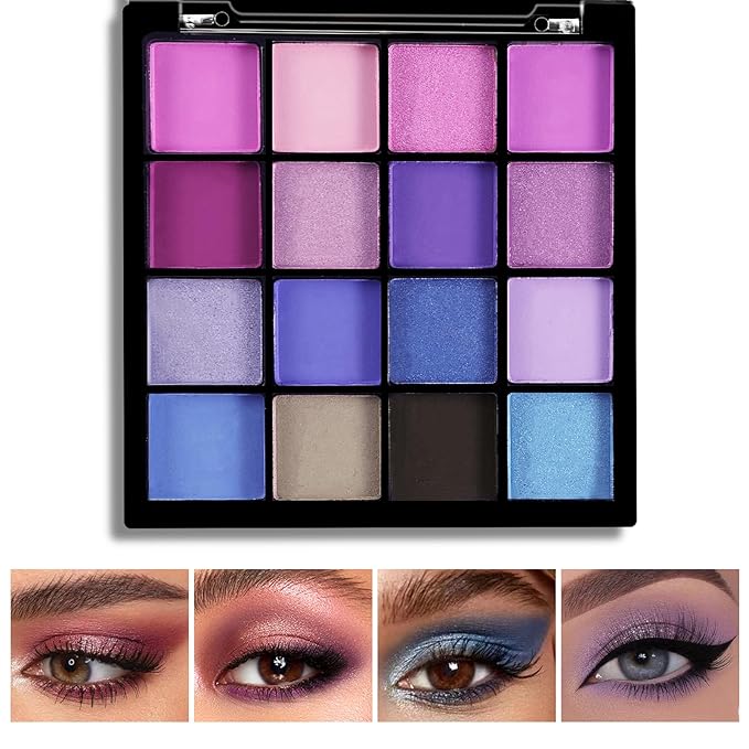 Boobeen Colorful Eyeshadow Palette Makeup-16 Colors, Matte and Glitter Eyeshadow, Bright Eyeshadow palettes, Blendable, Easy to Build Dramatic Glamour Looks (Blue)