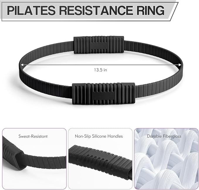 Pilates Ring Set for Women, Pilates Ring and Ball Set with 5-Level Resistance Bands for Core Strength, Stretching, Toning & Full Body Home Workout Pilates Equipment