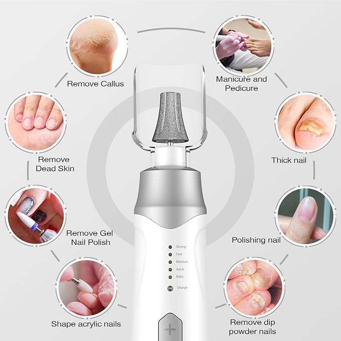 Professional Electric Nail Drill 2000mAH Portable Cordless Electric Nail File 10 in 1 Manicure Pedicure Kit ,5-Speeds Toe Nail Tools Hand Foot Care,Thick Toenail Grinder for Women Men Pets (Silver)